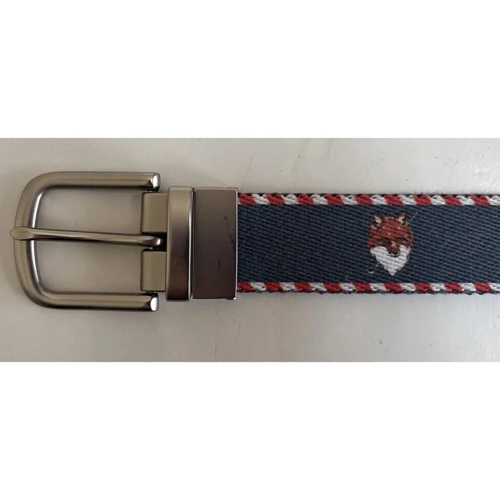 Mens Reversible Fox Head/Audi Devon 1.25” Wide Web & Leather Belt Size 44